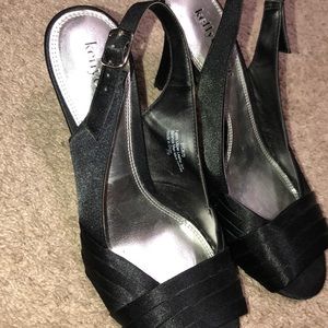 Black open toed high heels